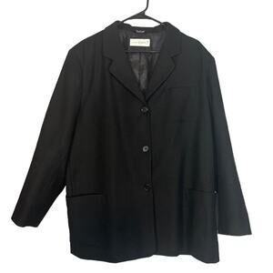 Sandro Black Button Front 100% Wool Notched Suit Jacket Blazer Women Sz 20W
